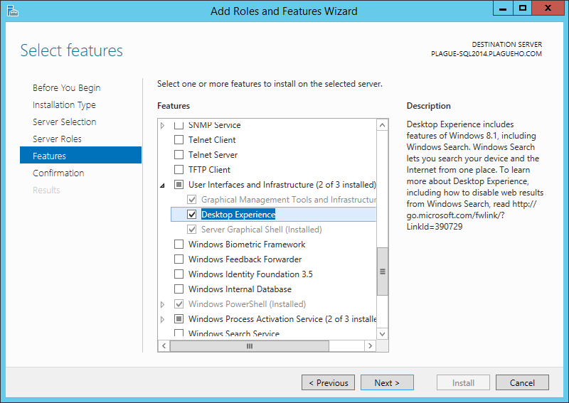 Install Desktop Experience using Add Roles and Features Wizard