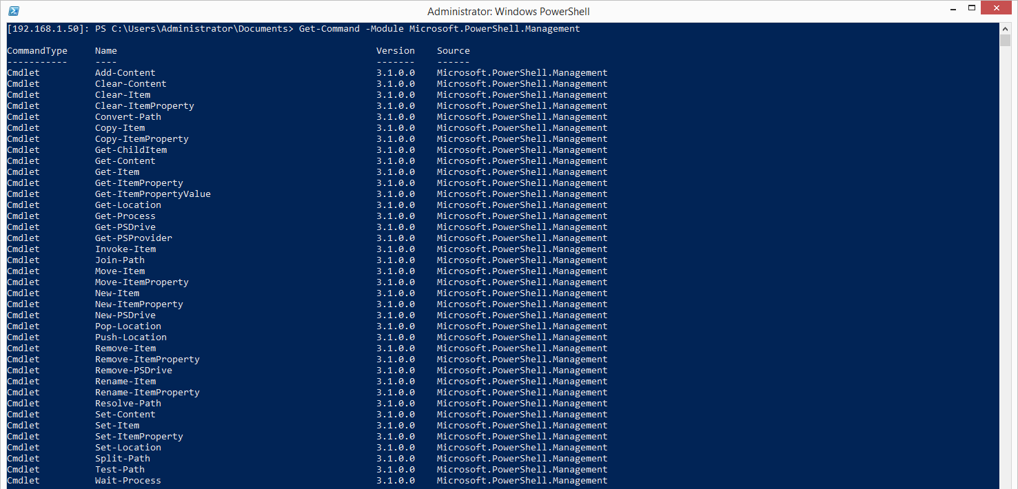 List of CmdLets in Management Module in TP2