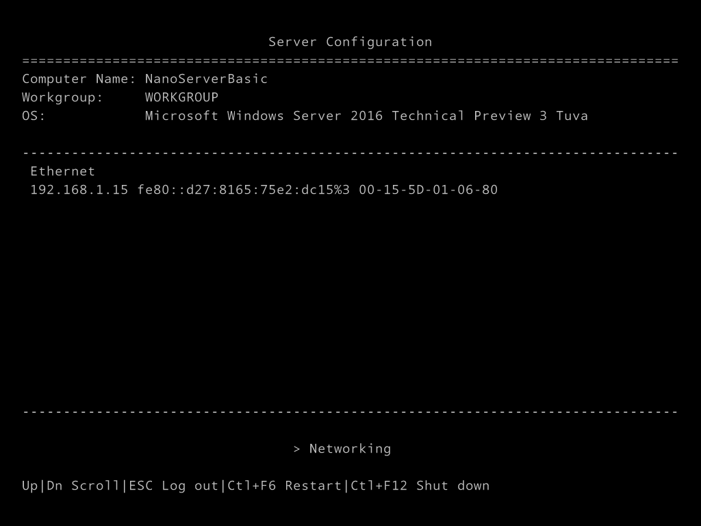 Nano Server Emergency Management Console