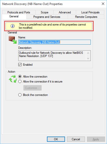 A predefined rule can't be changed via the WFAS UI.