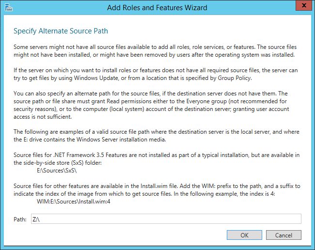 Install Feature using a shared Windows Folder on a machine with the Desktop Experience feature installed