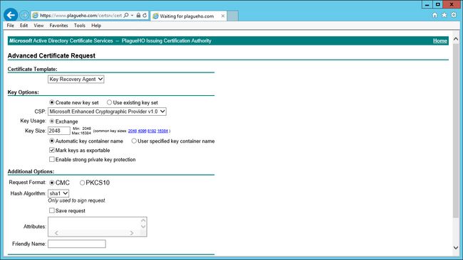 Certificate Web Enrollment form working correctly with SSL. 