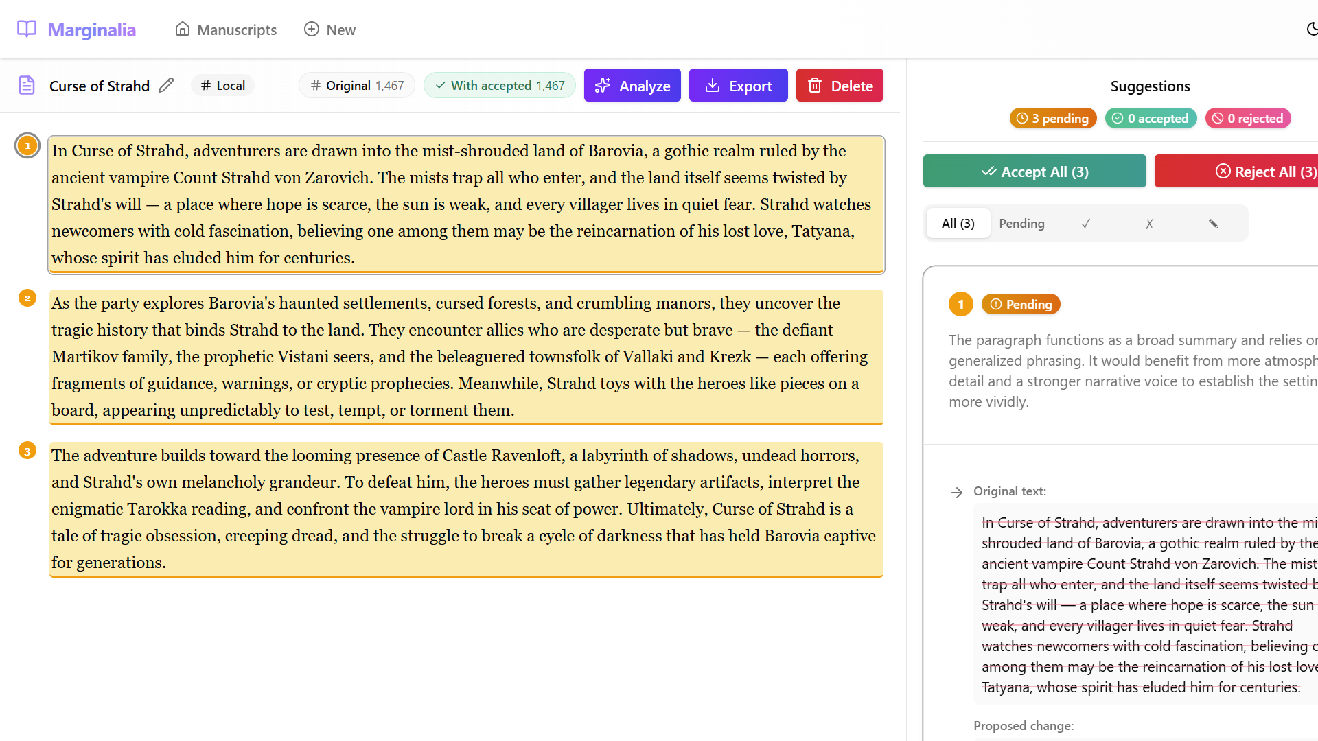Suggestion expanded showing original text and proposed change